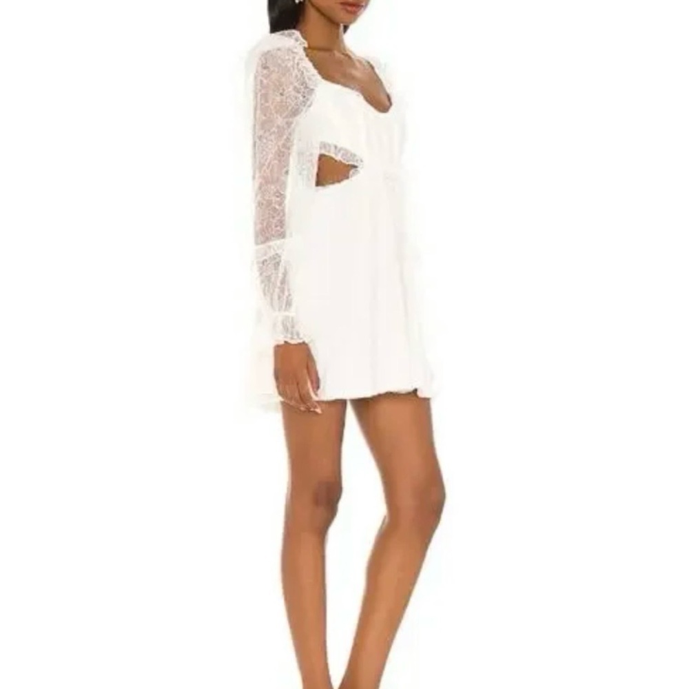 FOR LOVE & LEMONS White Lace Long Sleeve Cut Out Mini Dress - Picture 2 of 8